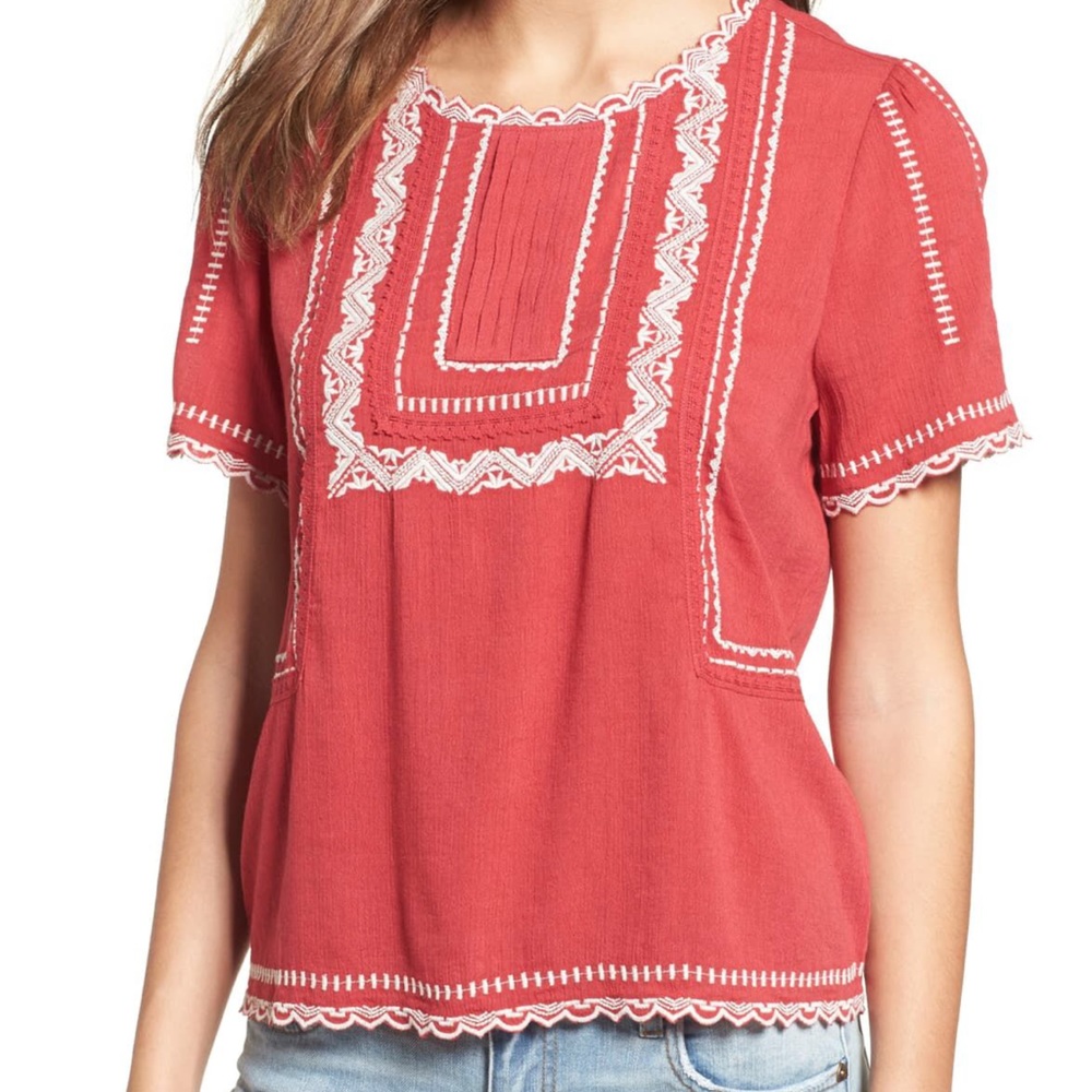 NWT Caslon Embroidered Popover Top XSP